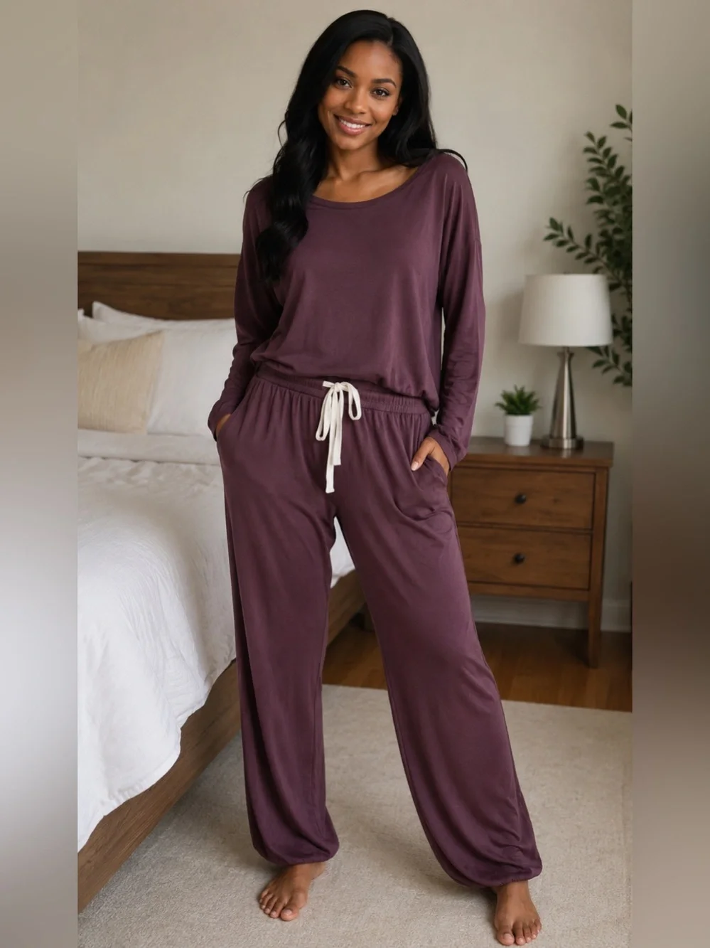 Eberjey Women’s Comfort Pullover & Pants Pajama Set Size M DistressBurgundy NWOT